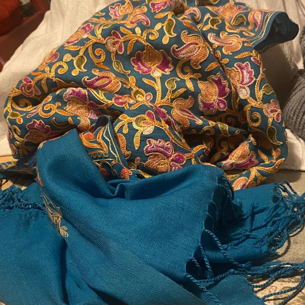 Vibrant Floral Embroidered Scarf